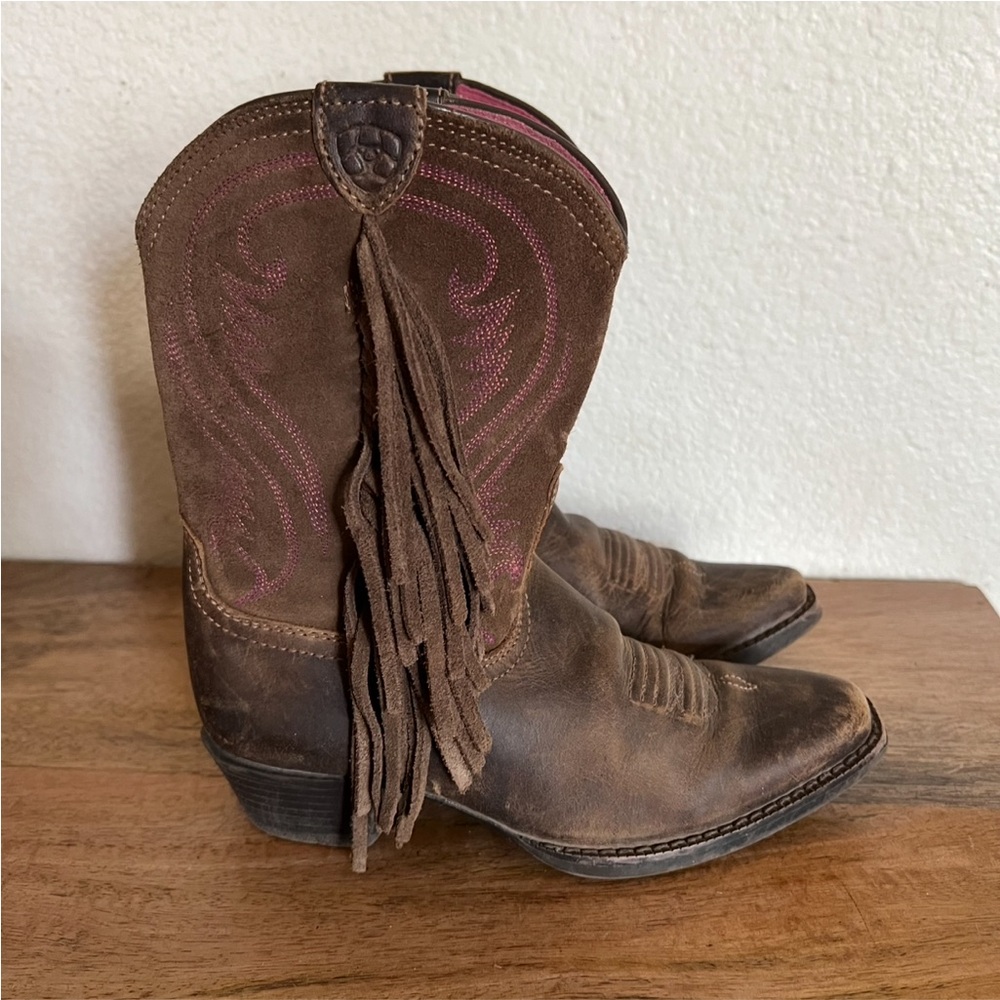 Ariat Brown Leather  Fringe Western Ankle Boots Size 12.5